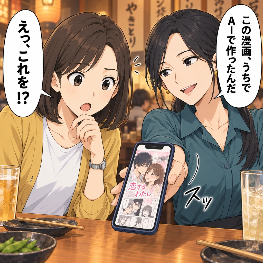 この漫画、うちでAIで作ったんだ／えっ、これを!?／スッ