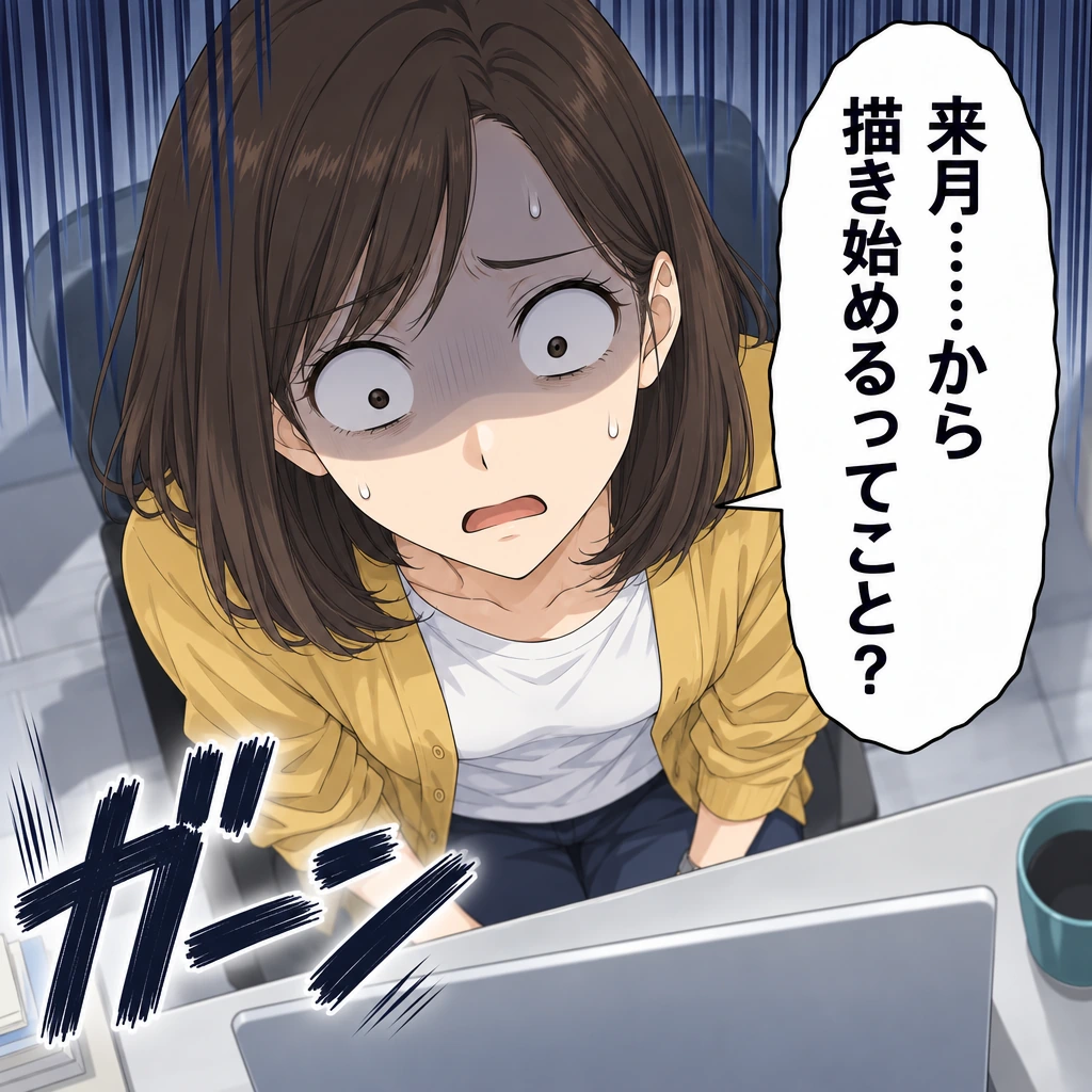 来月……から描き始めるってこと？／ガーン
