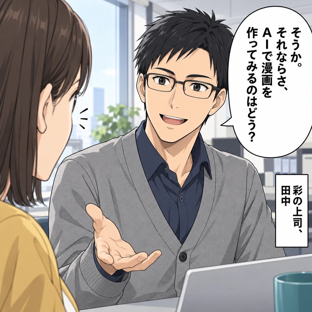 そうか。それならさ、AIで漫画を作ってみるのはどう？／彩の上司、田中
