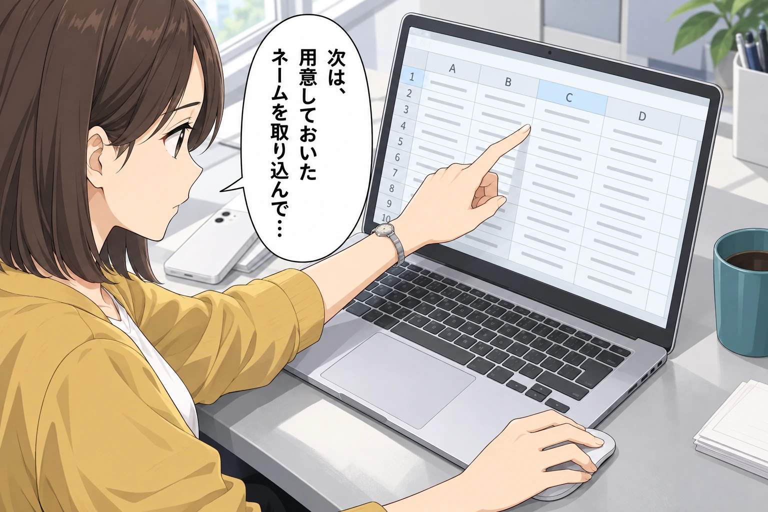 次は、用意しておいたネームを取り込んで…