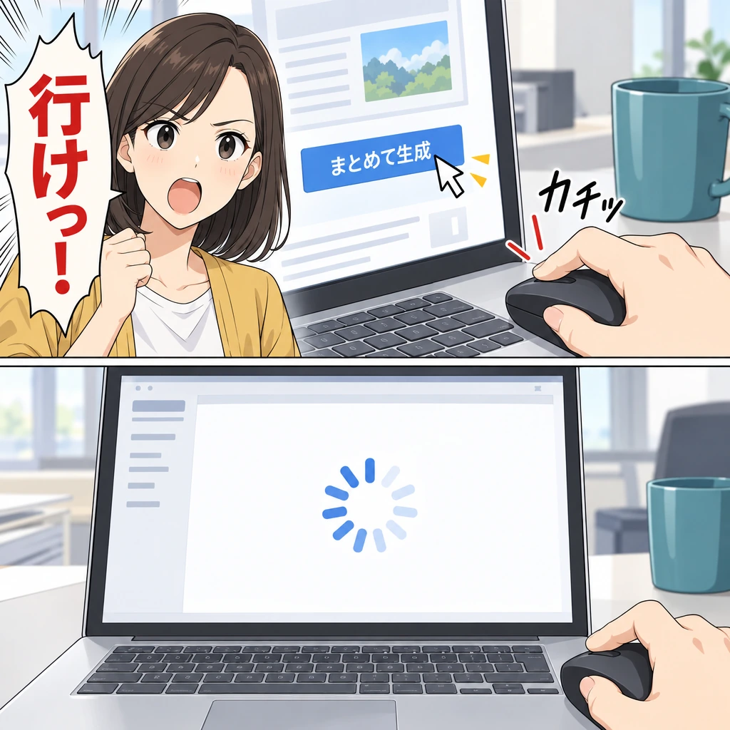 まとめて生成／カチッ／行けっ！
